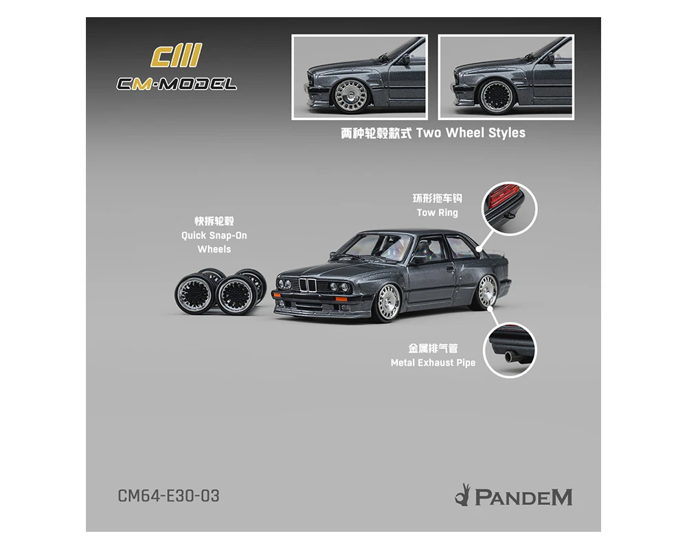 1/64 CM Model Pandem BMW M3 E30 (Metallic Gunmetal Grey) Diecast Car Model