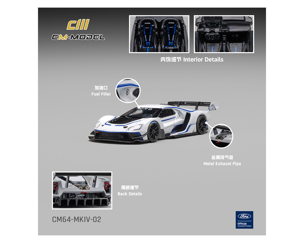 1/64 CM Model Ford GT Mk IV (Frozen White & Sonic Blue Pearl J-1) Diecast Car Model