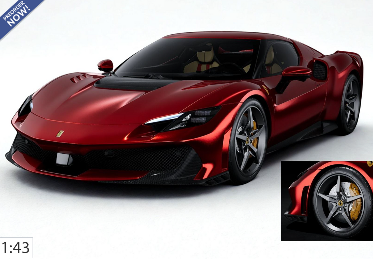 1/43 BBR Ferrari 296 Speciale (Rosso Magma Red with Yellow Brakes) Car Model