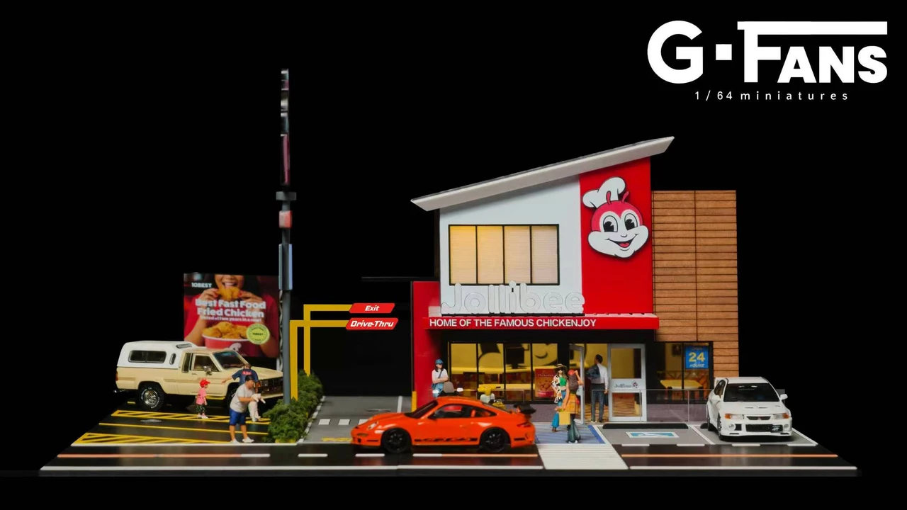 1/64 G-Fans Jollibee Fried Chicken Building Diorama with LED (Cars & Figures NOT Included)