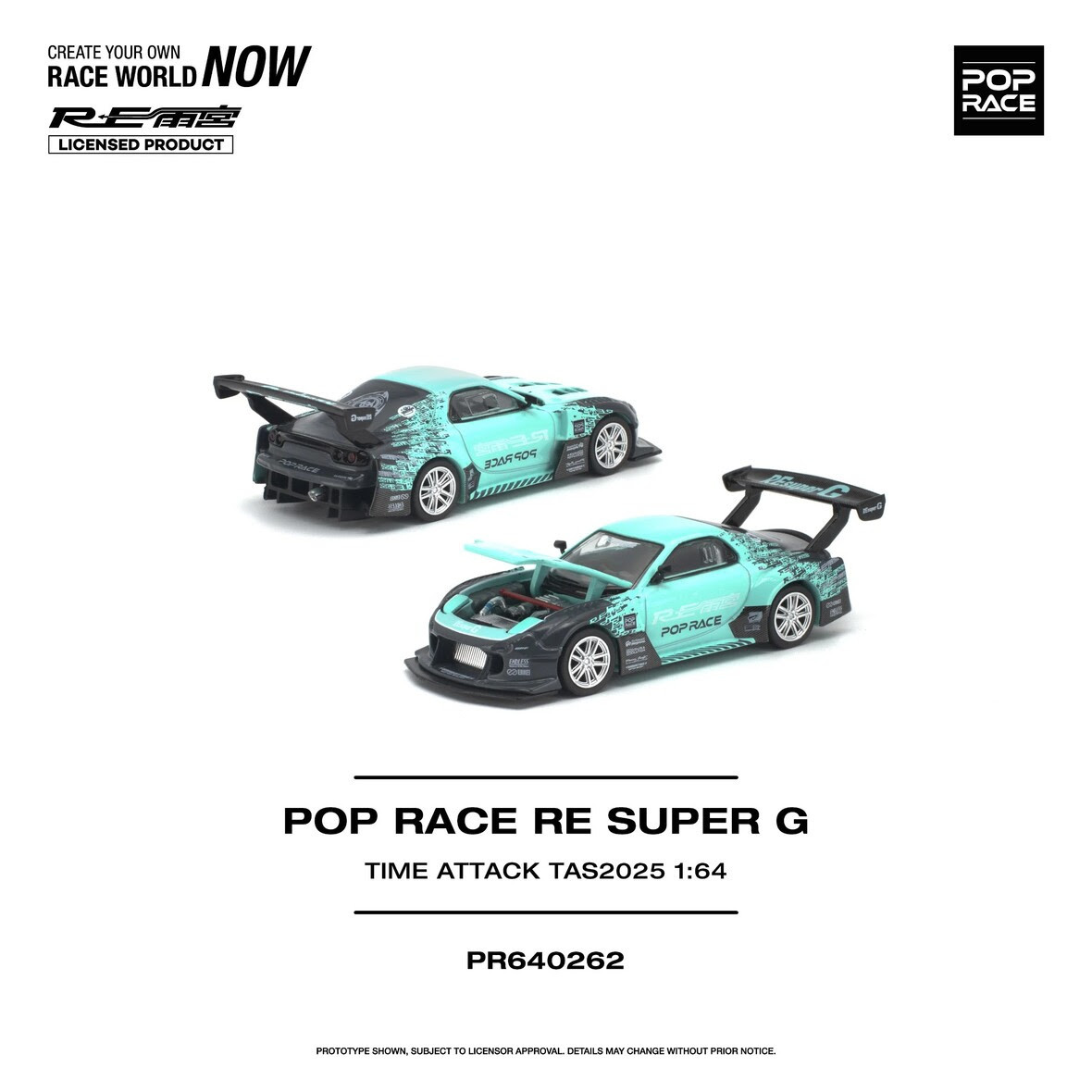 1/64 Poprace Mazda RX-7 RE Super G Time Attach TAS (Blue) Diecast Car Model