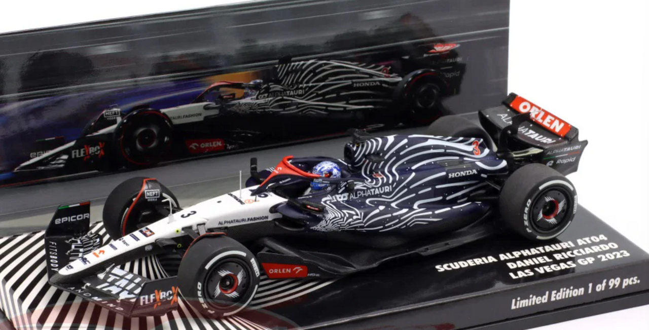 1/43 Minichamps 2023 Formula 1 Daniel Ricciardo Alpha Tauri AT04 #3 Las Vegas GP Car Model