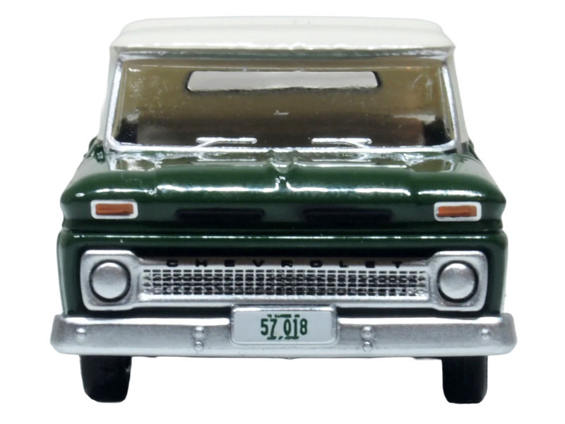 1965 Chevrolet C10 Stepside Pickup Truck Dark Green with Ivory Top 1/87 (HO) Scale Diecast Model Car by Oxford Diecast