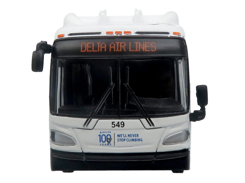 New Flyer Xcelsior XN40 Transit Bus "Delta Air Lines 100th Anniversary" Blue and White with Graphics "The Bus & Motorcoach Collection" Limited Edition 1/87 (HO) Scale Diecast Model by Iconic Replicas
