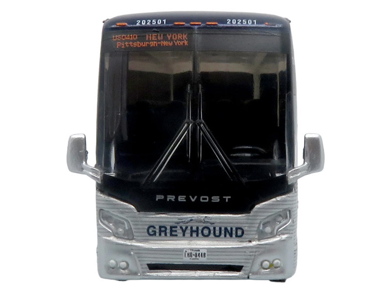 Prevost H3-45 Coach Bus "Greyhound Scenicruiser Service" White and Raw Metal "The Bus & Motorcoach Collection" Limited Edition to 504 pieces Worldwide 1/87 (HO) Scale Diecast Model by Iconic Replicas