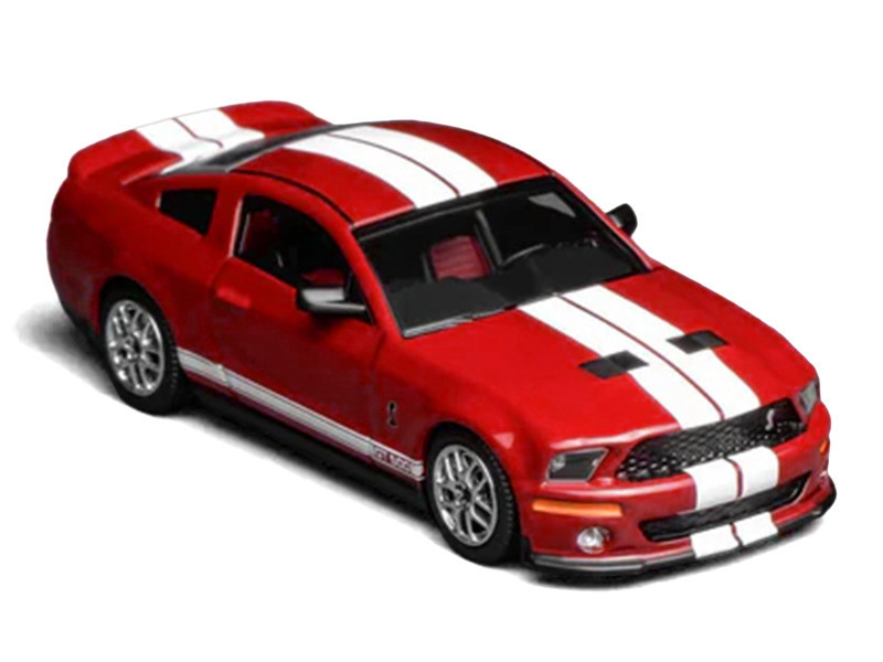 2007 Ford Mustang Shelby GT500 Torch Red with White Stripes 1/64 Diecast Model Car by MotorHelix & Greenlight