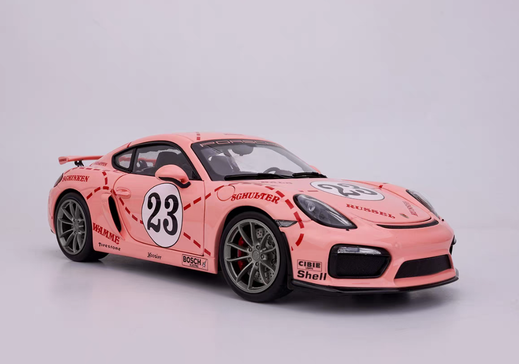 1/18 NSL Porsche Cayman GT4 #23 Pink Pig Edition Diecast Car Model
