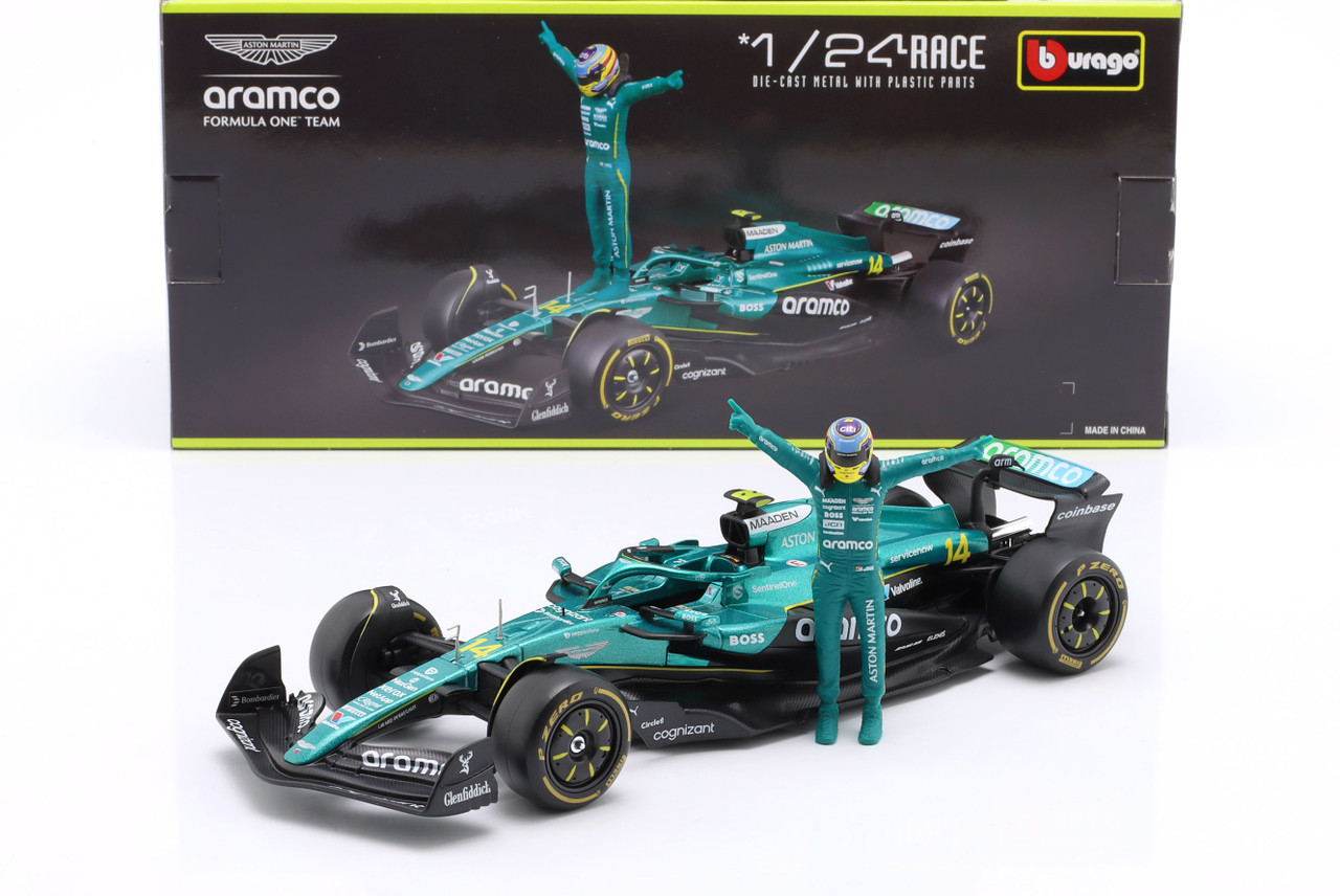 1/24 BBurago 2025 Formula 1 Fernando Alonso Aston Martin AMR25 #14 Car Model with Figure