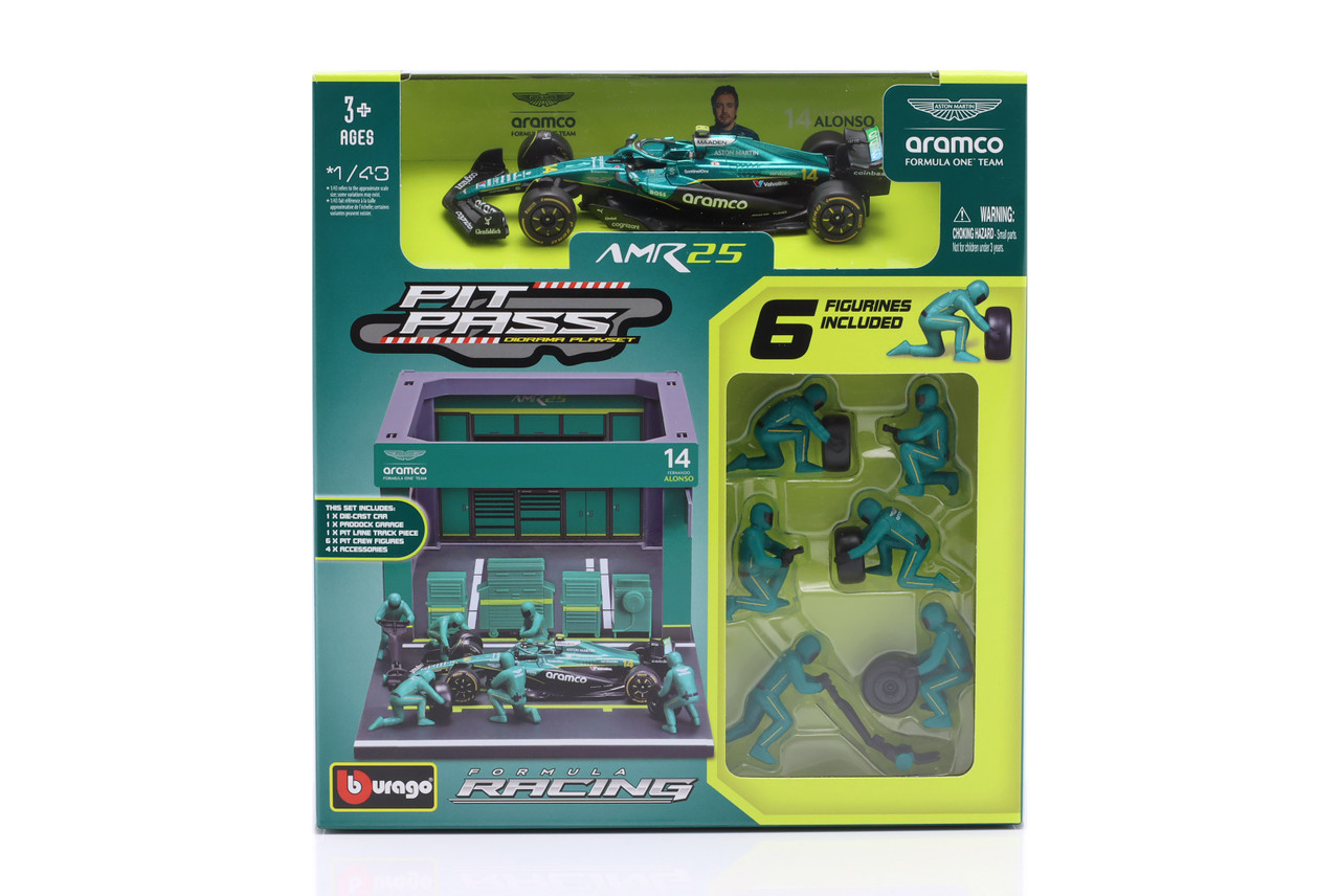 1/43 BBurago 2025 Formula 1 Pit Stop Diorama Fernando Alonso #14