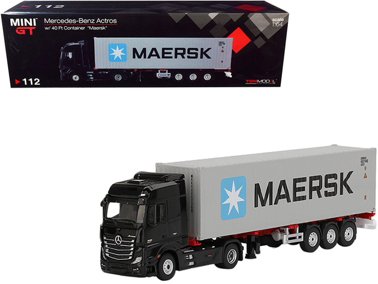 Mercedes Benz Actros with Trailer and 40' Container "Maersk" Black and Gray 1/64 Diecast Model by True Scale Miniatures