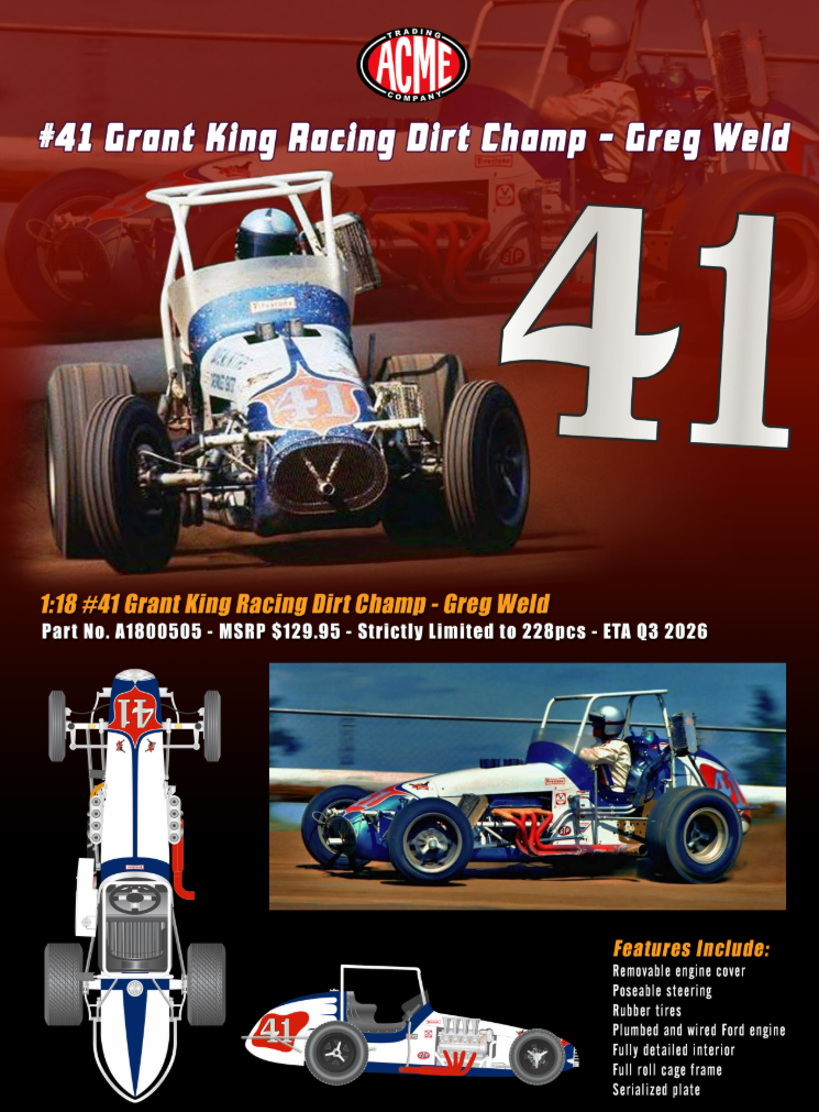 1/18 ACME #41 Grant King Dirt Champ Greg Weld Diecast Car Model