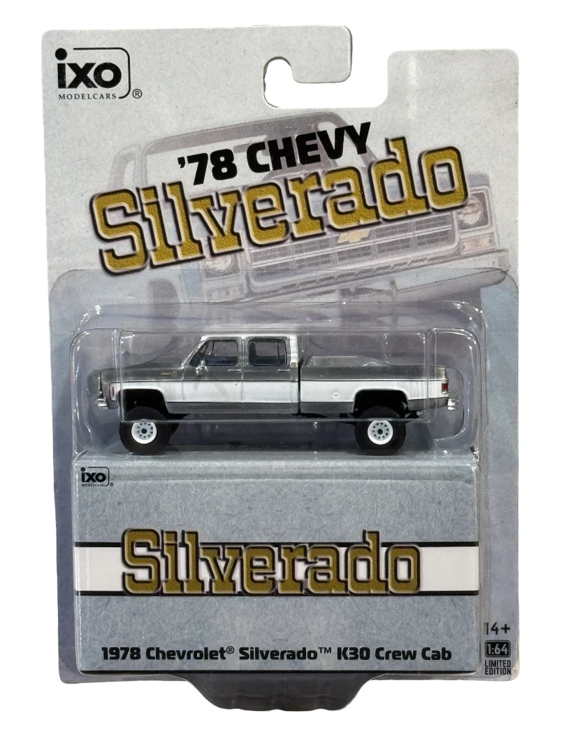CHASE CAR 1/64 Ixo 1978 Chevrolet Silverado K30 Crew Cab Fleetside Lifted (Chrome Silver) Diecast Car Model