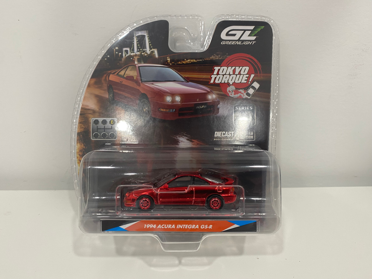 CHASE CAR 1/64 Greenlight 1994 Acura Integra GS-R with Custom Wheels (Chrome Red) Diecast Car Model