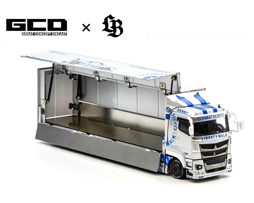 1/64 GCD LBWK Mitsubishi Fuso Super Great Transporter TAS Special GUNMATSUSYO (Silver) Diecast Car Model
