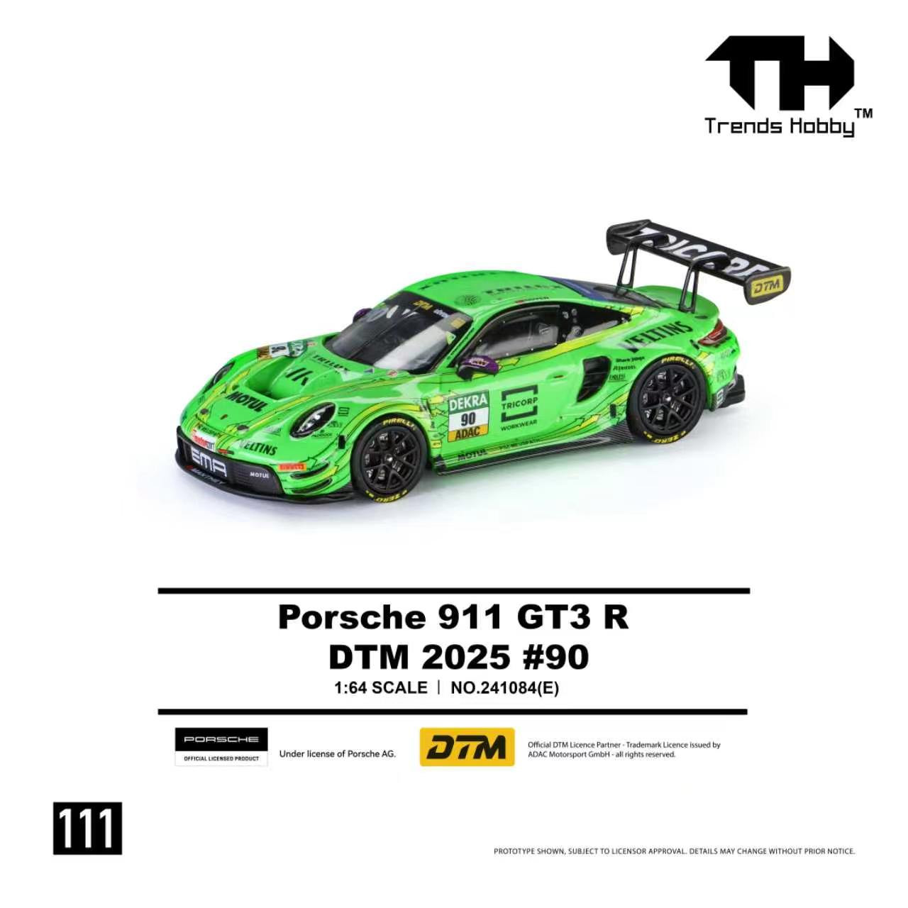 1/64 Trends Hobby 2025 Porsche 911 GT3 R DTM #90 (Green) Diecast Car Model