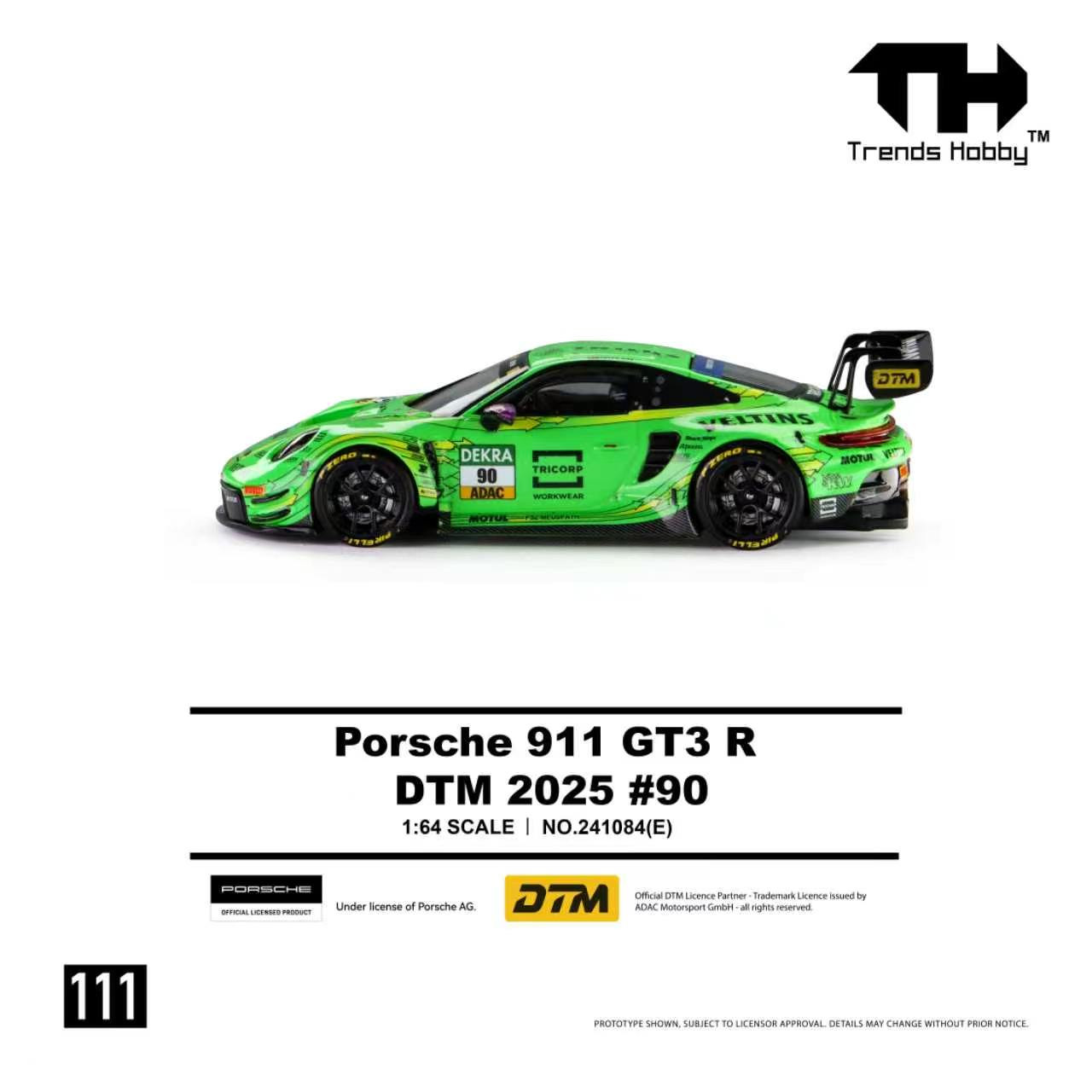 1/64 Trends Hobby 2025 Porsche 911 GT3 R DTM #90 (Green) Diecast Car Model