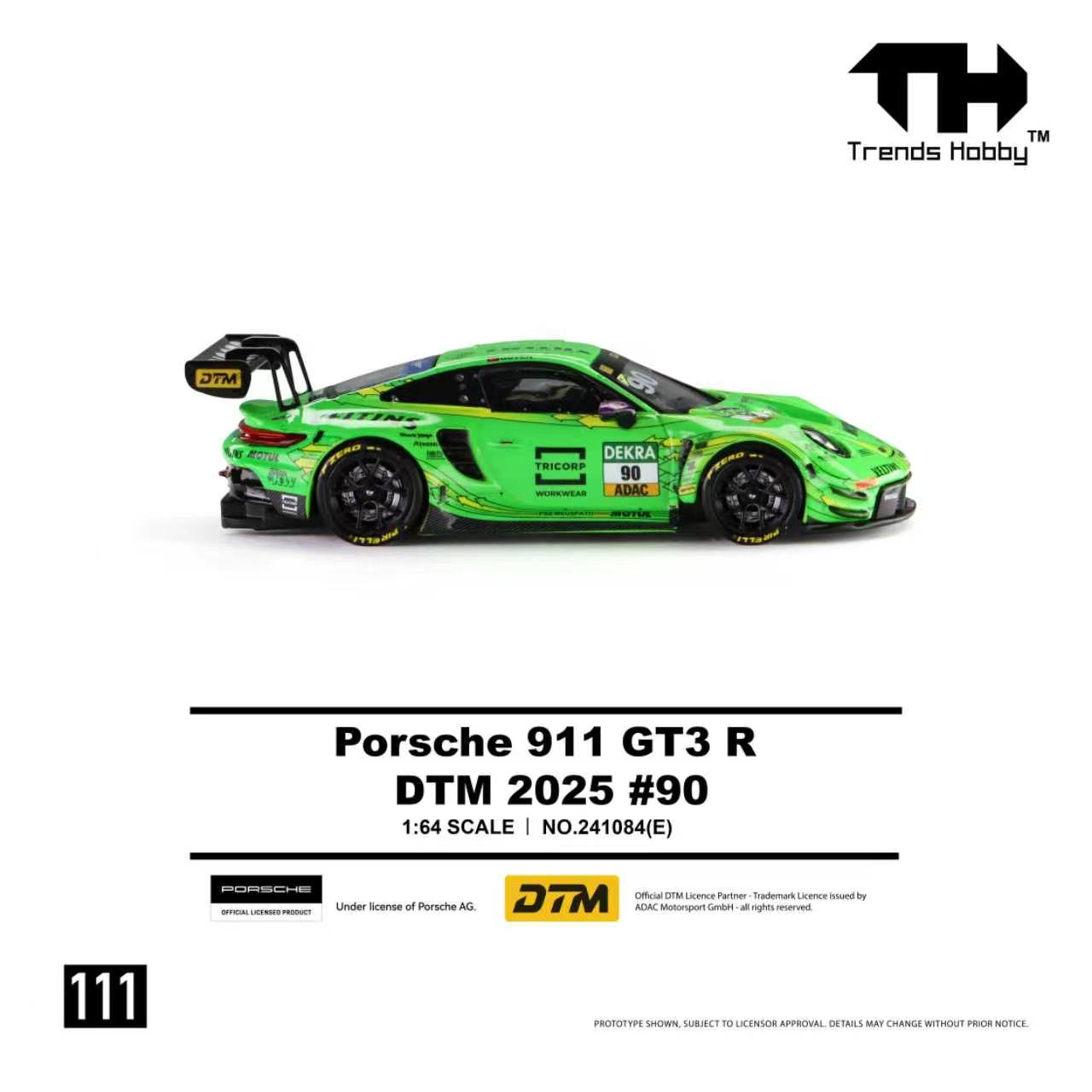 1/64 Trends Hobby 2025 Porsche 911 GT3 R DTM #90 (Green) Diecast Car Model