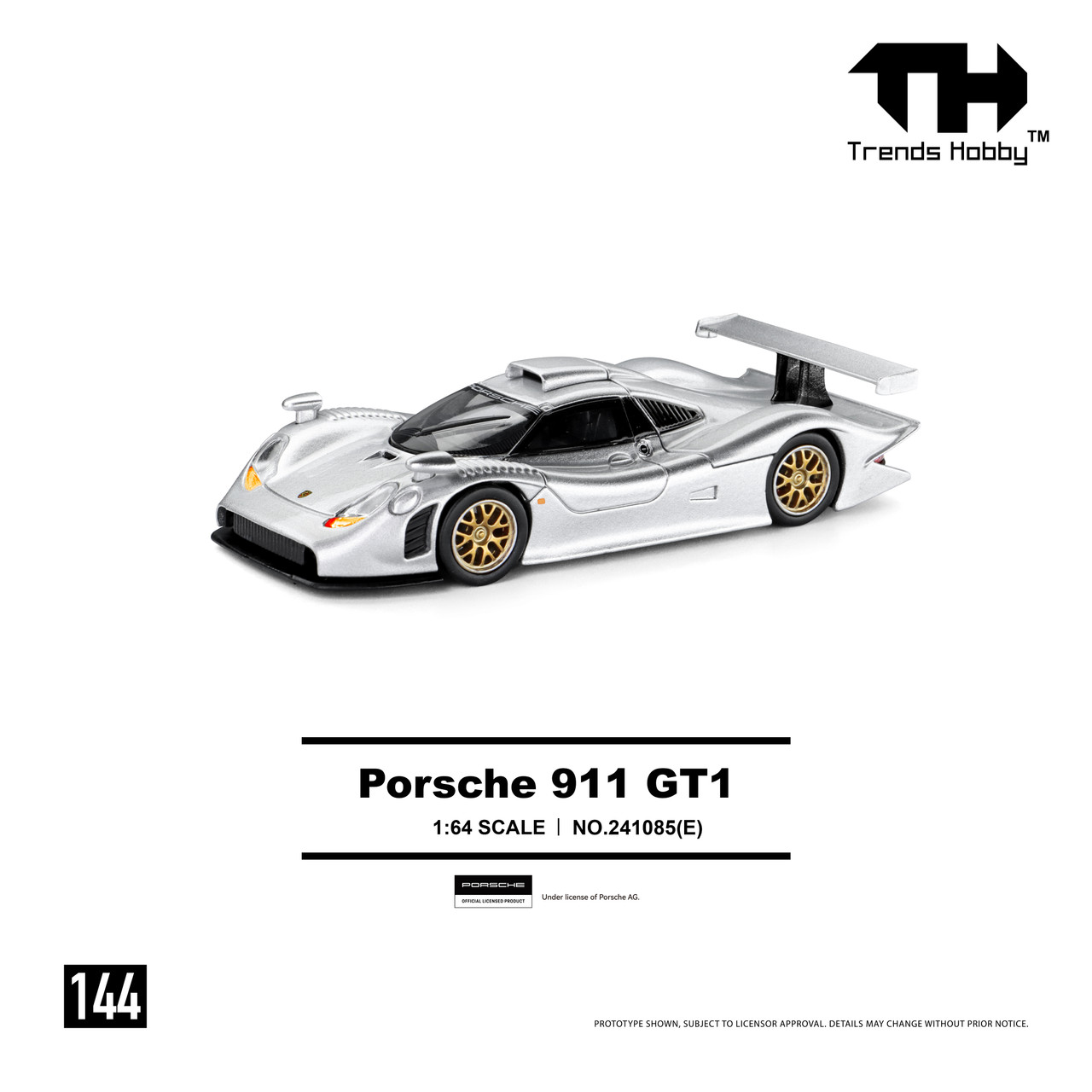 1/64 Trends Hobby 1998 Porsche 911 GT1 (Silver) Diecast Car Model