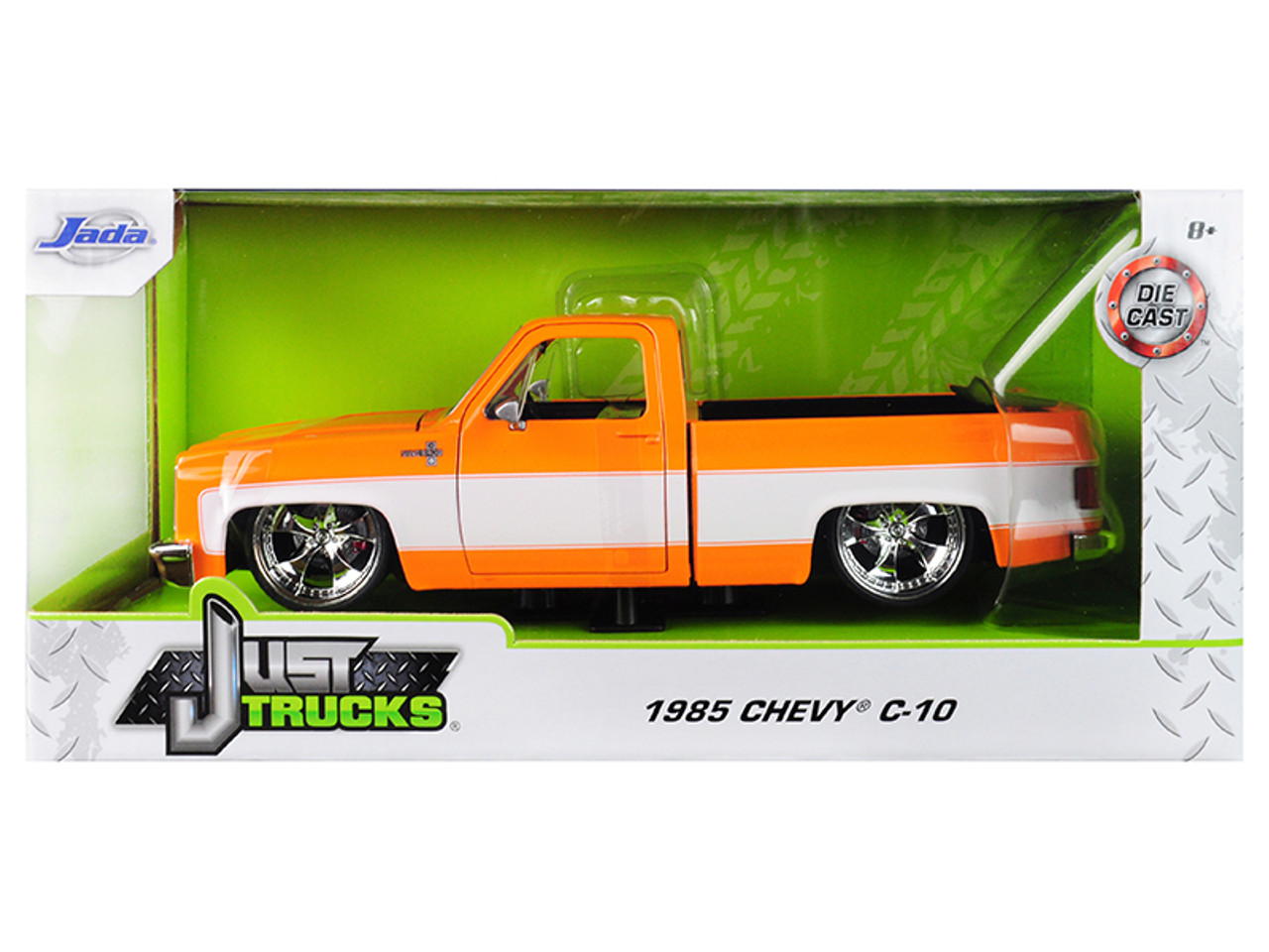 1985 Chevrolet Silverado C-10 Pickup Truck Custom Wheels Orange and White "Just Trucks" 1/24 Diecast Model Car by Jada