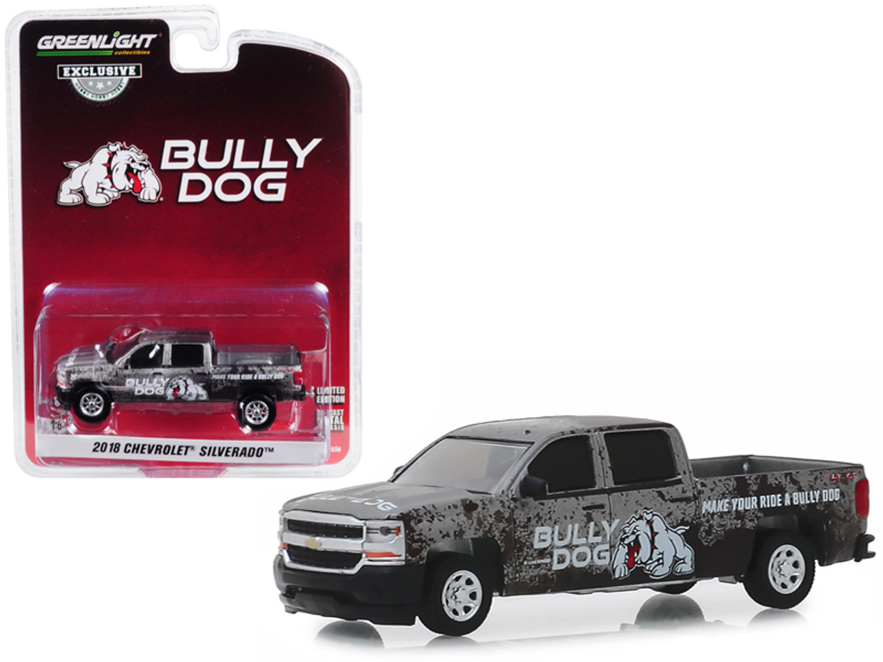 2018 Chevrolet Silverado 4x4 Pickup Truck "Bully Dog" "Make Your Ride a Bully Dog" "Hobby Exclusive" 1/64 Diecast Model Car by Greenlight