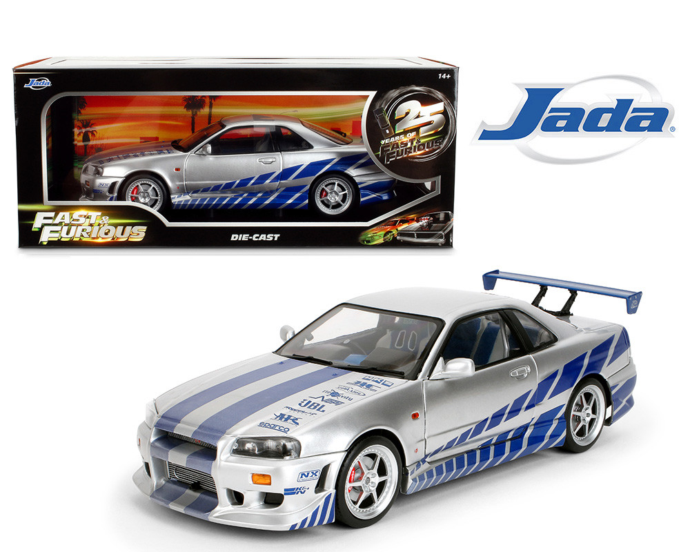 1/18 Jada Fast & Furious Brian’s Nissan Skyline GT-R (R34) (Silver & Blue) Diecast Model