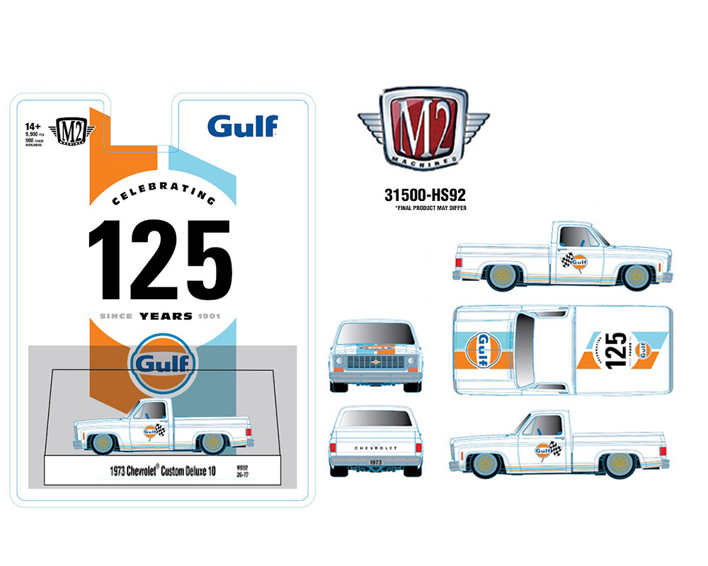 1/64 M2 Machines 1973 Chevrolet Custom Deluxe 10 “Gulf” (White) Diecast Car Model