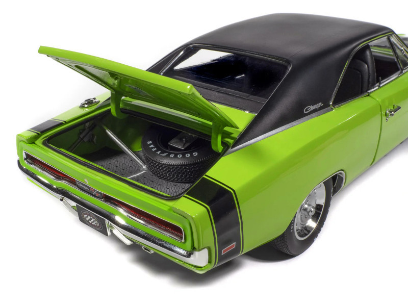 1970 Dodge Charger R/T "Muscle Car & Corvette Nationals" (MCACN) Sublime Green with Black Stripes and Black Vinyl Top "American Muscle" Series 1/18 Diecast Model Car by Auto World