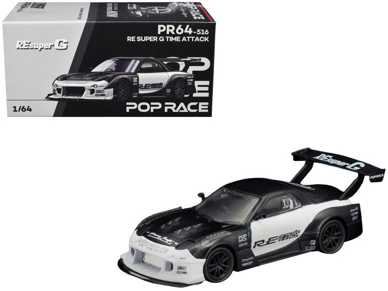 Mazda RX-7 "RE Super G Time Attack" RHD (Right Hand Drive) Black and White "The Model Car Show Malaysia 2026" 1/64 Diecast Model Car by Pop Race