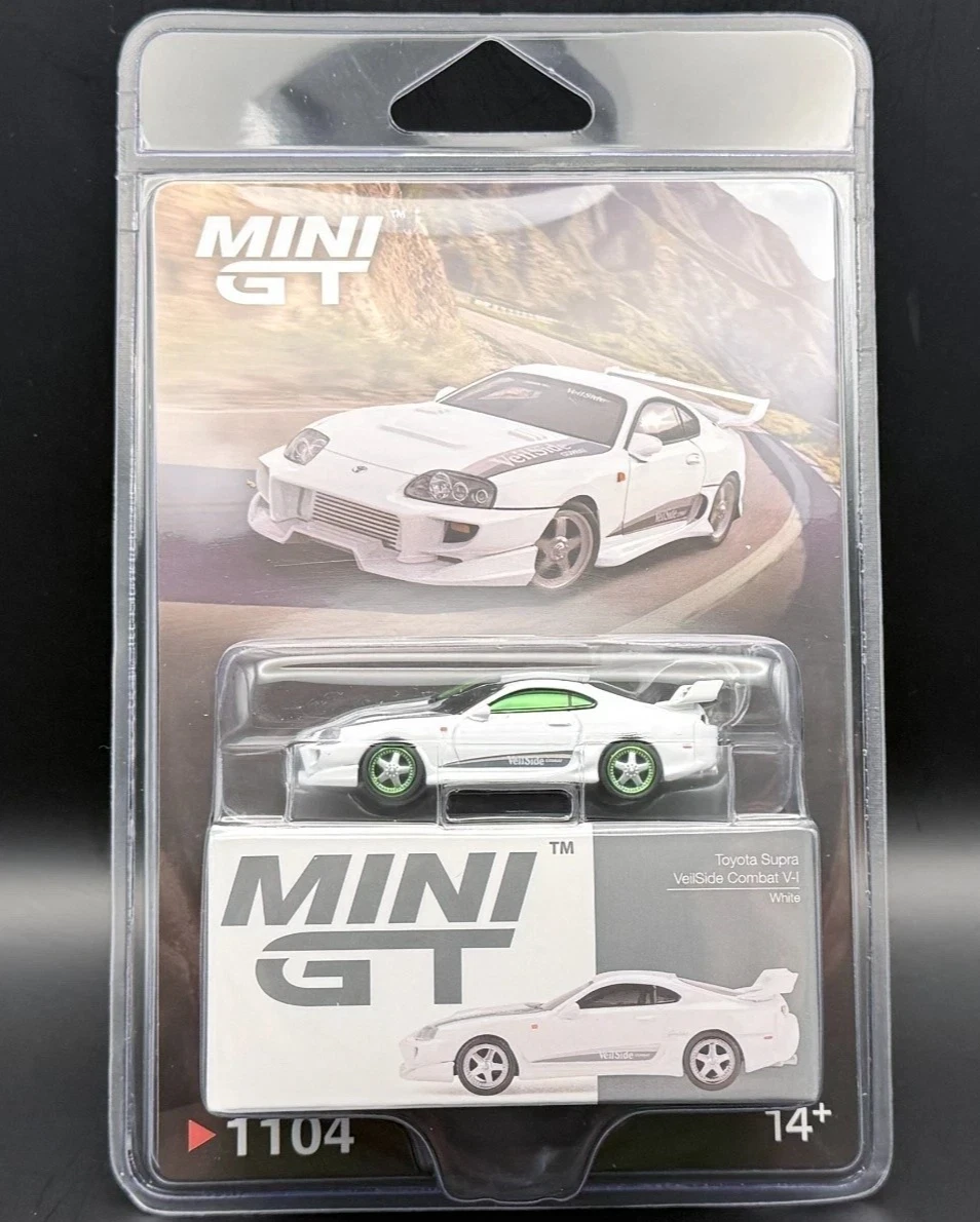 CHASE CAR 1/64 Mini GT Toyota Supra VeilSide Combat V-I (White with Green Wheels) Diecast Car Model