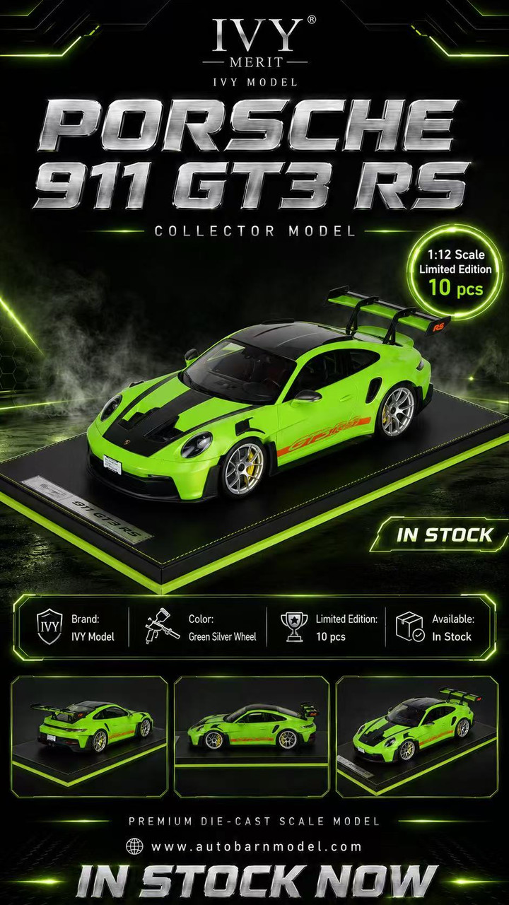 1/12 Ivy Merit Porsche 911 GT3 RS 992 (Green with Silver Wheels) Car Model Limited 10 Pieces