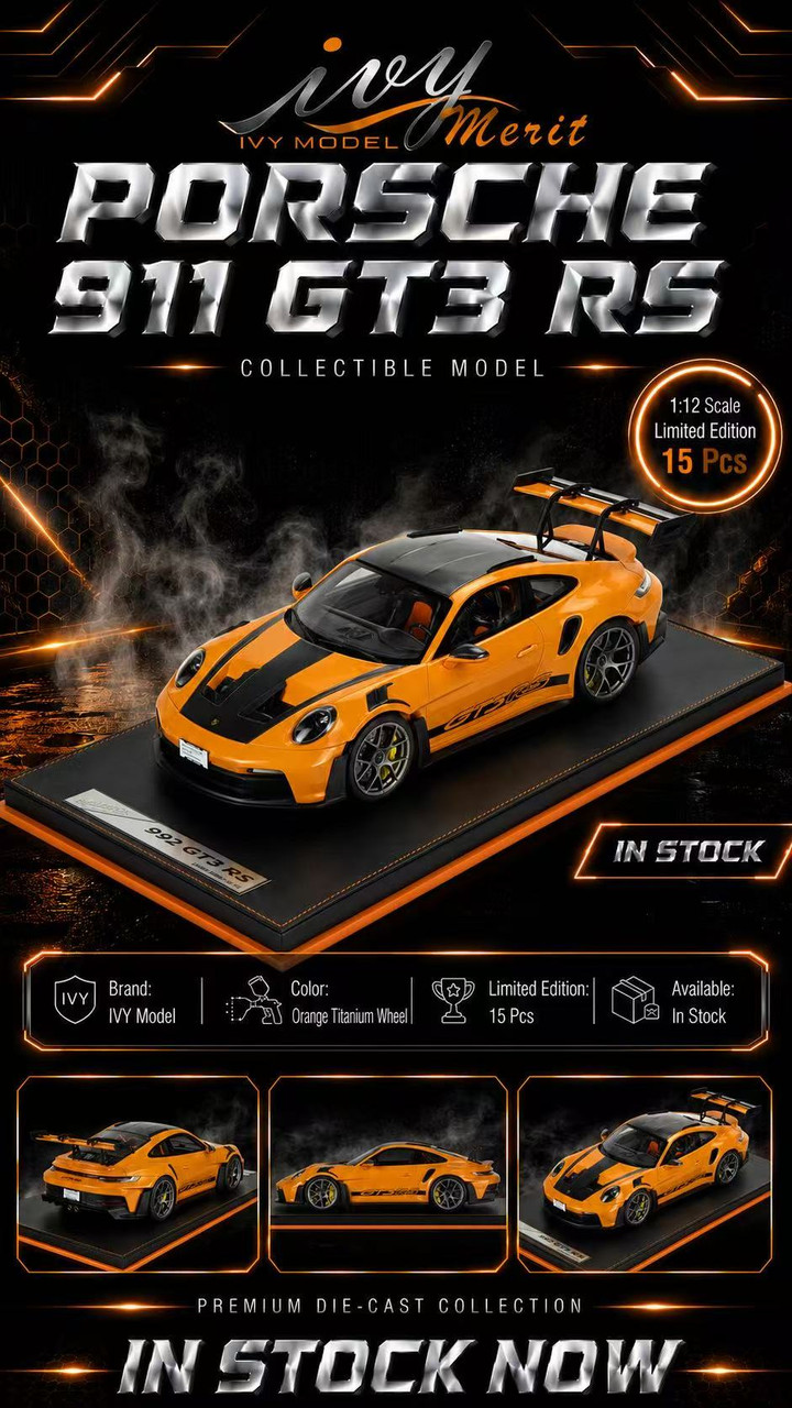 1/12 Ivy Merit Porsche 911 GT3 RS 992 (Orange with Titanium Wheels) Car Model Limited 15 Pieces