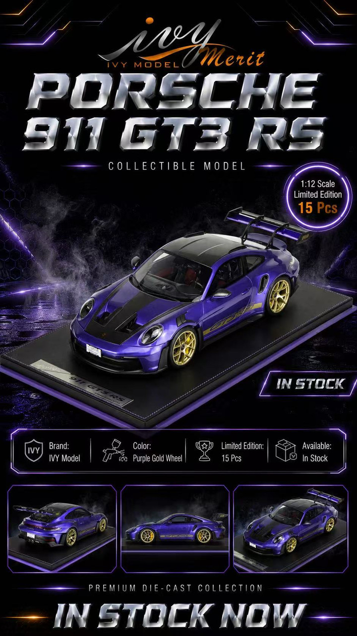 1/12 Ivy Merit Porsche 911 GT3 RS 992 (Purple with Gold Wheels) Car Model Limited 15 Pieces