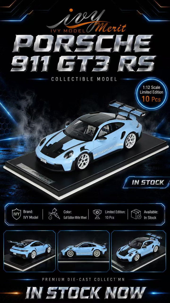 1/12 Ivy Merit Porsche 911 GT3 RS 992 (Gulf Blue with White Wheels) Car Model Limited 10 Pieces