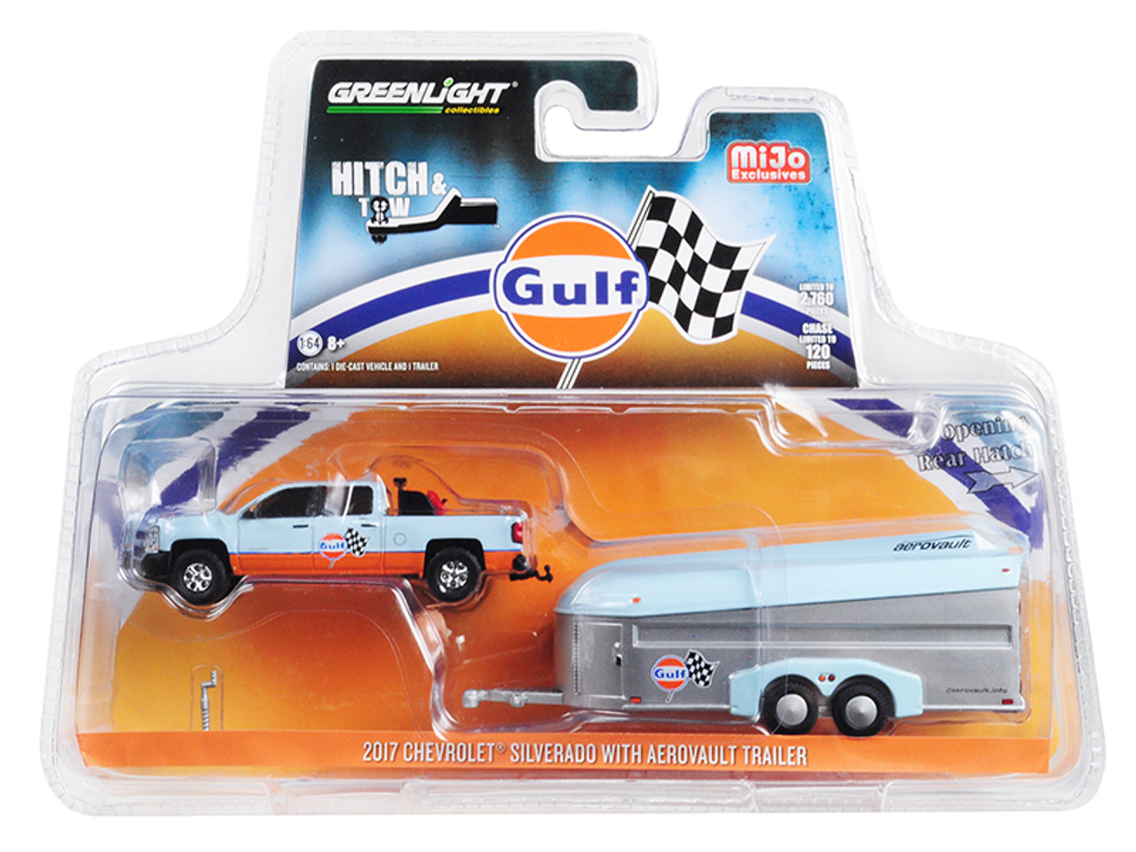 2017 Chevrolet Silverado Pickup Truck and Aerovault Trailer "Gulf Oil" "Hitch & Tow" Series Limited Edition to 2760 pieces Worldwide 1/64 Diecast Model Car by Greenlight