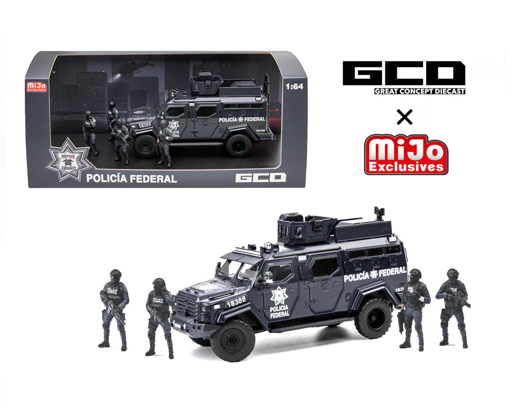 1/64 GCD Mexico Policia Federal Tactical Armor Vehicle Diorama Set with 4 Figures