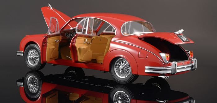 Model Icons 1/18 Jaguar Mk2 3.8L LHD – Carmen Red 1962, Miniature Diecast Occasion