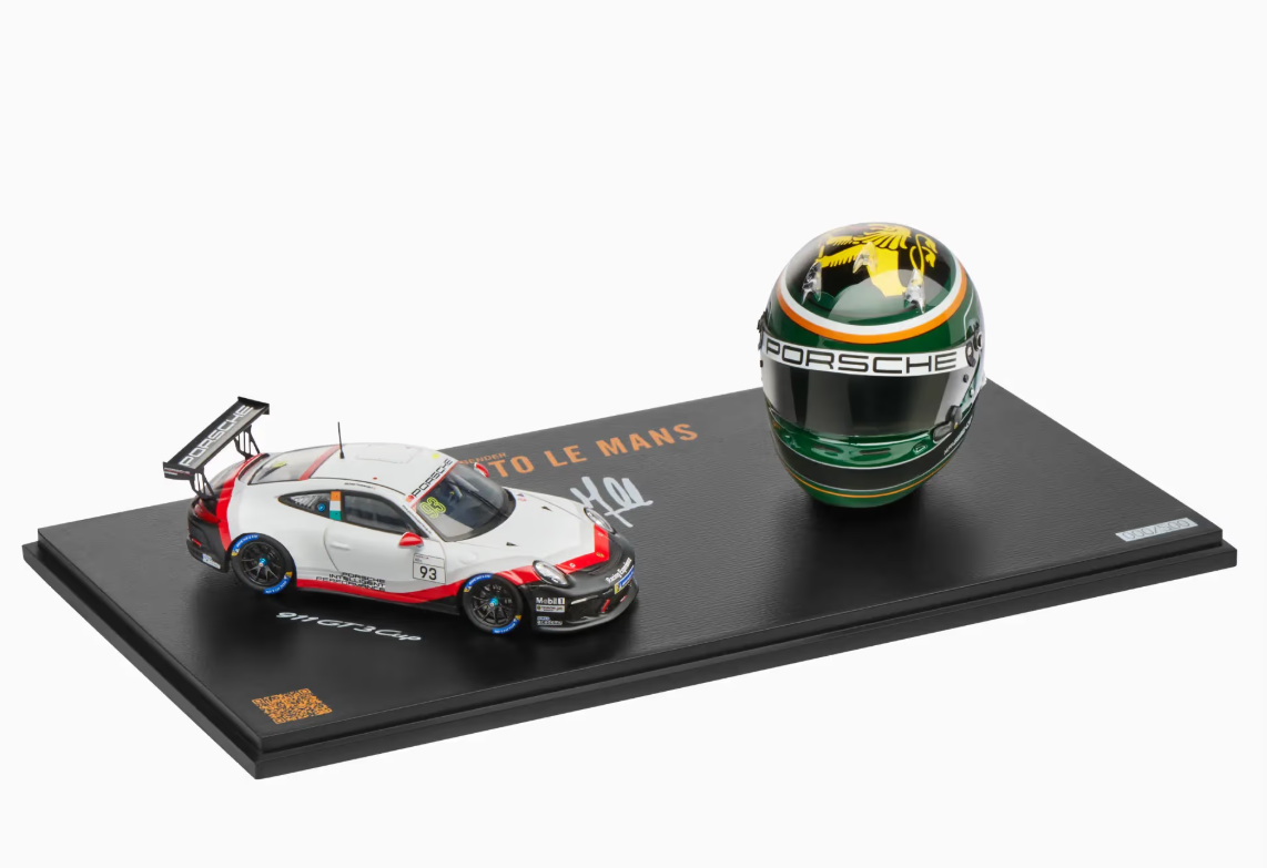 Dealer Edition 1/43 Porsche 911 GT3 Cup #93 Car Model & 1/5 Michael Fassbender Helmt Model Movie "Michael Fassbender - Road to Le Mans"