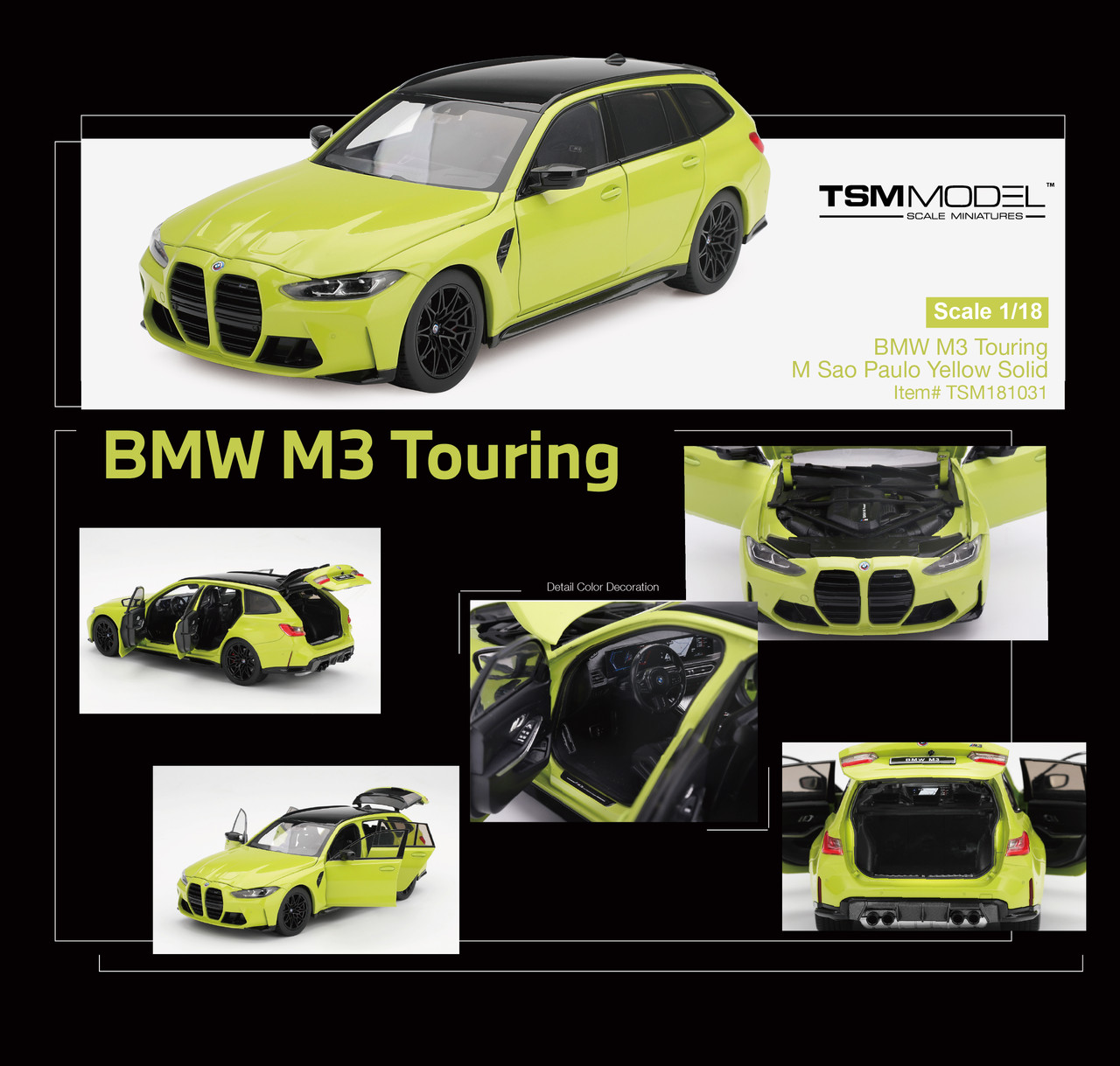 1/18 TSM BMW M3 Touring G81 (Sao Paulo Yellow) Diecast Car Model