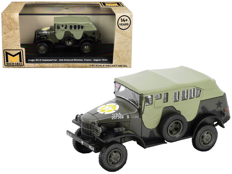 Dodge WC-6 Command Car with Canvas Top Olive Drab "2nd Armored Division France" (1944) United States Army 1/43 Diecast Model by Militaria Die Cast