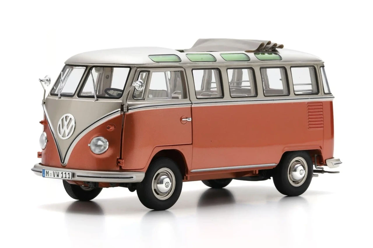 1/18 Schuco 1962 Volkswagen VW T1 Samba Bus (Orange & Silver Grey) Diecast Car Model