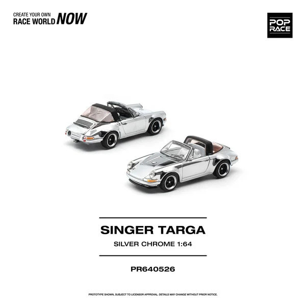 1/64 Poprace Porsche 911 Singer Targa (Silver Chrome) Diecast Car Model