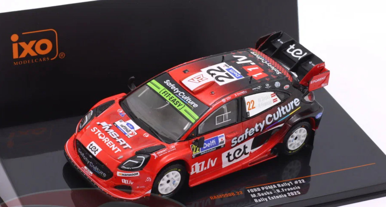 1/43 Ixo 2025 Ford Puma Rally1 #22 8th Rallye Estonia Hyundai Shell Mobis WRT Mārtiņš Sesks, Renārs Francis Diecast Car Model