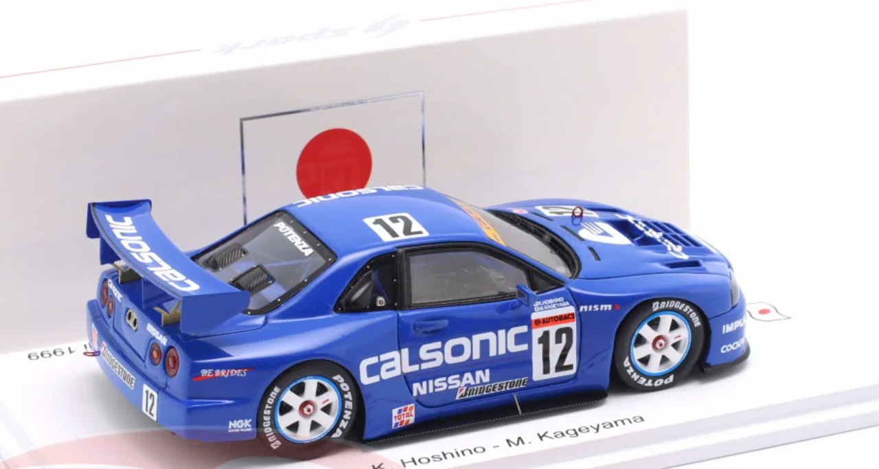 1/43 Spark 1999 Nissan Skyline GT-R (R34) #12 JGTC Calsonic Team Impul Kazuyoshi Hoshino, Masami Kageyama Car Model