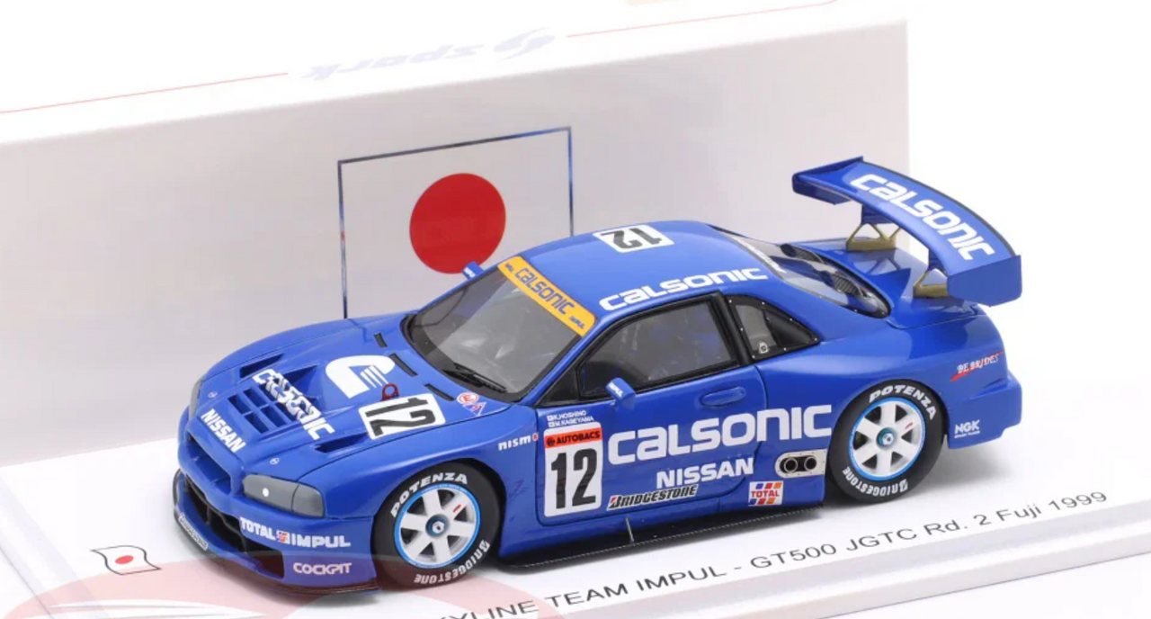 1/43 Spark 1999 Nissan Skyline GT-R (R34) #12 JGTC Calsonic Team Impul Kazuyoshi Hoshino, Masami Kageyama Car Model