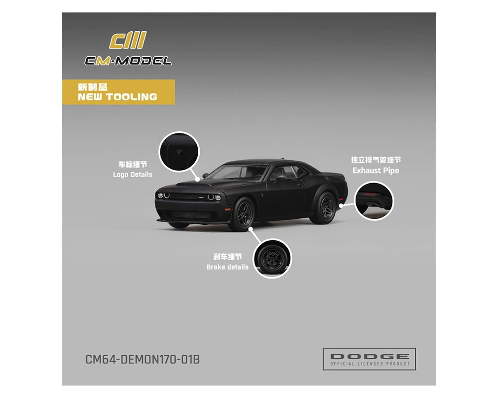 1/64 CM Model Dodge Demon 170 (Matte Black) Diecast Car Model