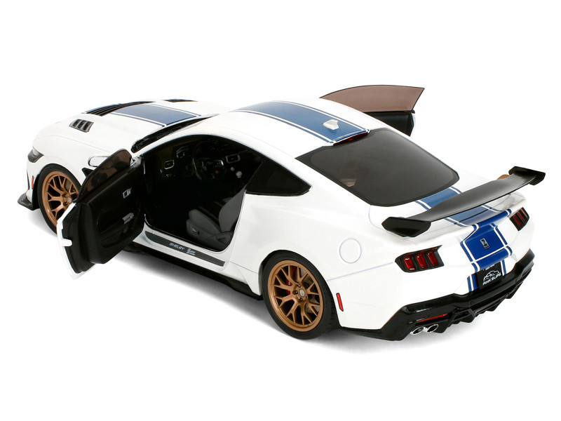 Ford Mustang Shelby Super Snake White Metallic with Blue Stripes and Gold Wheels "Pink Slips" Series 1/18 Diecast Model Car by Jada