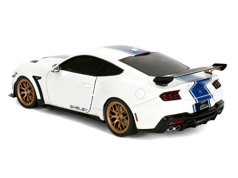 Ford Mustang Shelby Super Snake White Metallic with Blue Stripes and Gold Wheels "Pink Slips" Series 1/18 Diecast Model Car by Jada