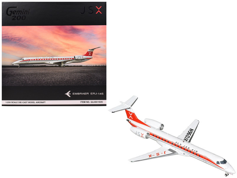 Embraer ERJ-145 Commercial Aircraft "JSX" (N960JX) White with Red Stripes "Gemini 200" Series 1/200 Diecast Model Airplane by GeminiJets