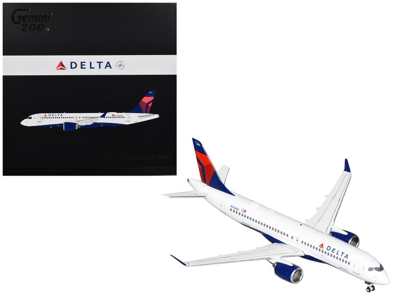 Airbus A220-300 Commercial Aircraft "Delta Air Lines" (N306DU) White with Red and Blue Tail "Gemini 200" Series 1/200 Diecast Model Airplane by GeminiJets