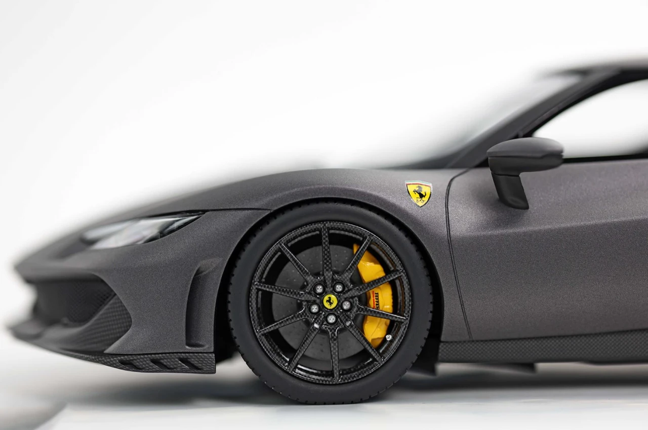 1/18 BBR Ferrari 296 Speciale (Grigio Silverstone Matte Grey with Carbon Fiber Wheels) Car Model Limited 12 Pieces